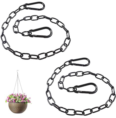 Edelstahl Ketten mit Karabiner 2 Stück Edelstahlkette Schwarz Edelstahlkette 50cm Kette Schwarz Rundstahlkette EdelstahlketteStarke Verlängerungskette für Zauntore,Gartentore, Käfigtore für Haustiere