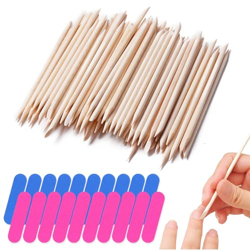 200 Pcs Bâtonnets Cuticules en Bois D'oranger, Bâtons de Bois Orange Stick, Pousse Cuticules, avec Lime a Ongle, pour Manucure, Poussoir Supprimer