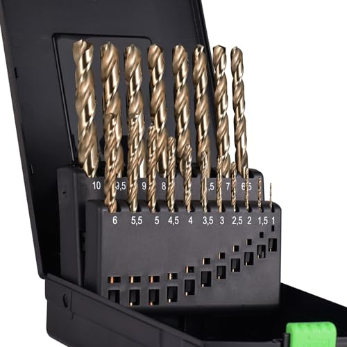 Set di 19 punte elicoidali per trapano M35 cobalto al 5%, per metallo e acciaio temprato, 19 pezzi, 1 mm-10 mm, con scatola portaoggetti