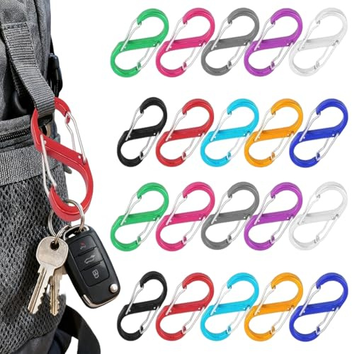 20 Stück S Karabiner, Doppelkarabiner, Karabinerhaken Klein Chlüsselanhänger für Haushalt, Mini Karabiner für Outdoor Camping Zuhause Wandern(Mehrfarbig)