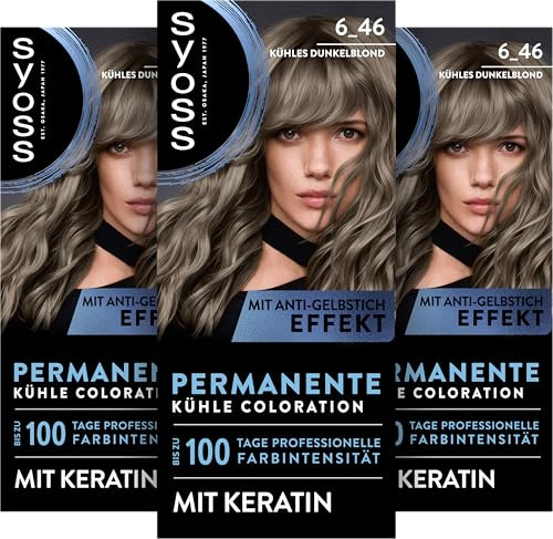 Syoss Coloration 6_46 Kühles Dunkelblond (115 ml), Haarfarbe mit Keratin | Permanente kühle Haarfarbe mit Keratin verleiht bis zu 100 Tage professionelle Farbintensität, für 100 % Grauabdeckung