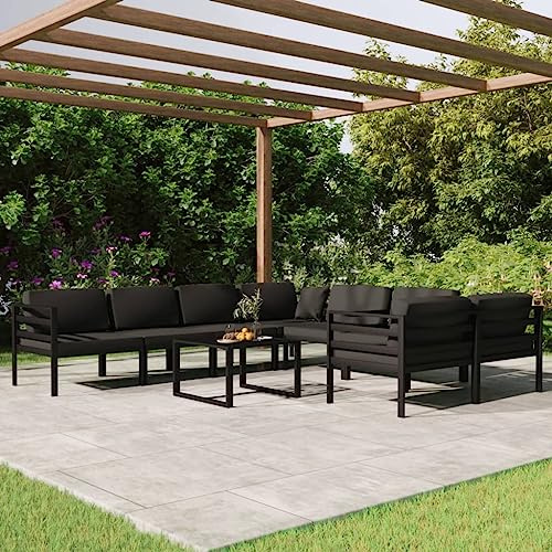 Mandloder 9-TLG. Trädgårdslounge-set, aluminium antracit, modulärt utomhusmöbelset med kudde, balkong, trädgårdsmöbler för terrass, bekväm sittgrupp
