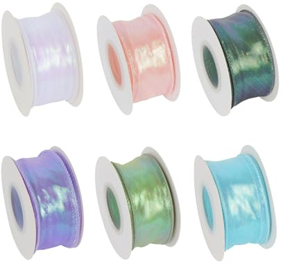 6 rotoli di nastro in organza, nastro trasparente in chiffon scintillante, larghezza nastro, nastro per regali, decorazioni per matrimoni, bouquet, fiocchi, 4 cm x 9 m