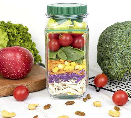 COOKERAA Upgraded Salad Pod To Go Food Container – New and Improved Salad Jar with Side Opening, Improved Opening Mechanism – Food Containers for Lunch with Leak Free Sealing System, Ergonomic Grip