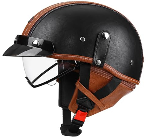 Caschi Jet Moto Vintage Uomo Donna Caschi Cromwell Omologato DOTECE Mezzo Pelle Casco Da Motociclista Con Occhiali Portatile Casco A Scodella Per Scooter Street Cruiser 1,M:57-58CM