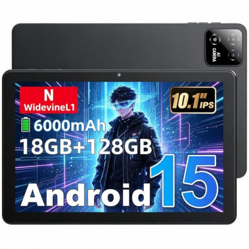 UBDXBD Tablette 10 Pouces, Tablette Android 15, 18 Go de RAM + 128 Go ROM, Octa-Core T30, 1 to TF Extensible, écran IPS 1280 × 800, Batterie 6000 mAh, Caméra Double 5MP + 8MP, WiFi 6, Face ID, BT 5.0