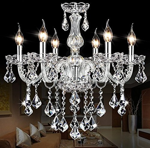 SUN-E Maple Leaf Shape K9 Crystal Candle Chandeliers Lighting 6 Lights Bathroom Pendant Ceiling Lights Fixture Lamp for Dining Living Room Bedroom Hallway Entry 60 x 120 CM(Detailed Instructions)