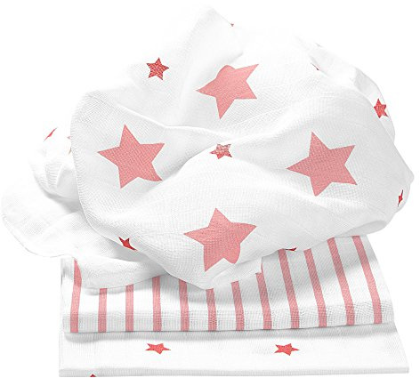 Odenwälder Doppelmull-Windeln stars and stripes 3er-Pack, Farbe:light coral