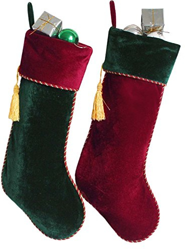 SORRENTO New arrvial Set of 2 pcs Green& Red Velvet Stocking with tassel decoration Christmas stocking(7-10 DAYS DELIVERY)