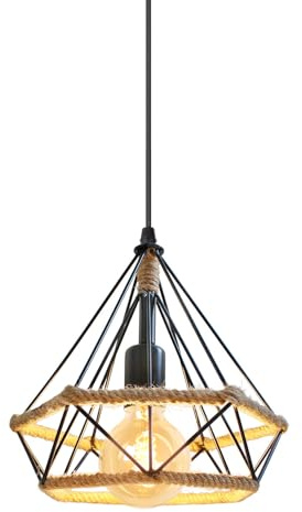 PETITES ECREVISSES Sospensioni Apparecchi Industriali Metallo Corda di Canapa Retro Plafoniere Soggiorno Nero Lampadario Cambra Vintage Illuminazione Soffitto Paralume E27 Nero, 250mm