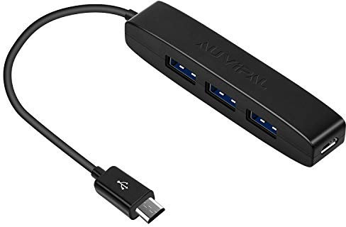 AuviPal - Adattatore per hub micro USB OTG a 3 porte (3 porte USB + porta di alimentazione) per TV Stick 4K, Playstation Classic, Raspberry Pi Zero, colore: Nero