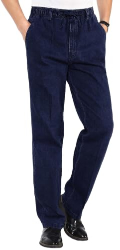 COOFANDY Jeans herr stretch bomull slip-jeans byxor med elastiskt midjeband, Marinblå, XL