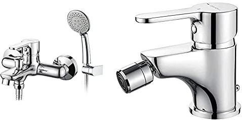 GRIFEMA Porto-G13003 Miscelatore Monocomando Esterno Per Vasca/Doccia Con Flessibile Doccia In Acciaio Inox Da 1,5 M & Porto-G15003 New Miscelatore Monocomando Per Bidet, Rubinetto Bidet