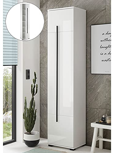 Lomadox Hoher Badezimmerschrank in Hochglanz weiß, B/H/T: ca. 45/200/35 cm