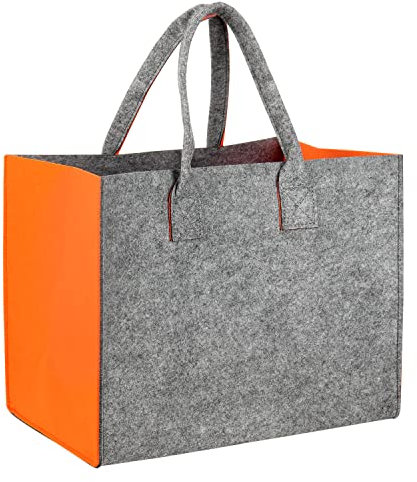 Schramm® Filztasche in 6 Farben ca. 35 x 20 x 28 cm Einkaufstasche Aufbewahrungstasche Kaminholztasche Filz Tasche Filztaschen, Farbe:grau / orange
