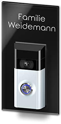 Edles Namenschild für Funkklingel Befestigung aus Edelstahl und Acrylglas - Türklingel Halterung für alle Funkklingeln– Video Doorbell Zubehör | individuell anpassbar - Größe: 12x23 cm