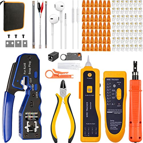 Mayline RJ45 Netzwerk-Tester Kabel Reparaturwerkzeug-Sets für Computer, professionelle Wartung von LAN-Kabeltester, Crimpzange für Kabeltester Cat5 Cat6 (grau)
