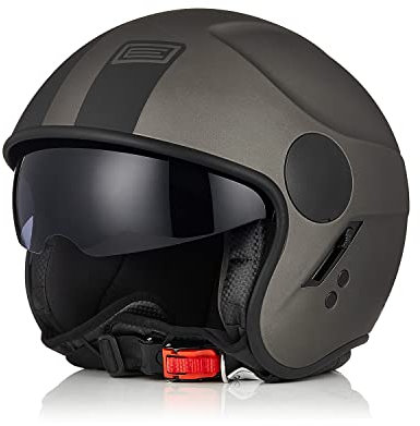 ORIGINE Casco Jet Moto Casco Aperto Scooter Omologato ECE con Visiera (BASIC BLACK TITANIUM,XS)