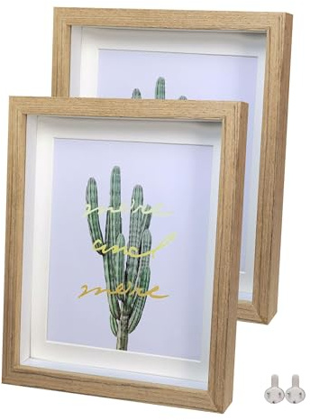 Houstimi 3D Bilderrahmen zum Befüllen Bilderrahmen Holz 13x18cm 2 Pack Dunkles Holz Fotorahmen aus Massivholz und Echtglas für Objekte bis 1.5cm