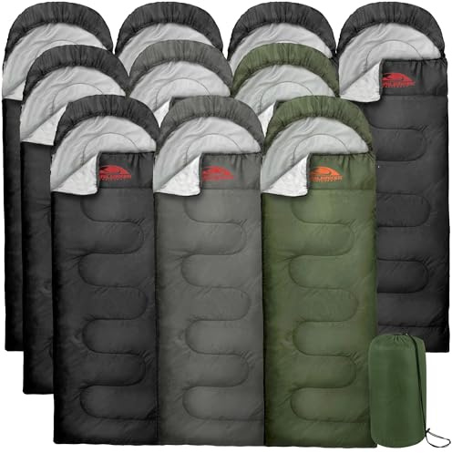Bulk 10 Pack of 32 Degree Cold Weather Hooded Mummy Sleeping Bags for Adults, Homeless, Camping, Indoors, Outdoors