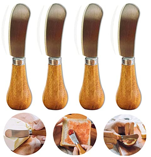 PROVIVID Niedliches, stehendes Buttermesser, Edelstahl, Holzgriff, 4 Stück, multifunktionale Sahne-Käse-Buttermesser für Erdnussbutter und Gelee, Gewürze, Marmelade, Sandwich, Brot, Toast