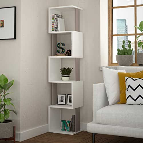 HOCUS PICUS Bücherregal mit 5 Etagen, Würfel, Wohnzimmermöbel, Weiß, helles Mokka | Offenes Regal, Aufbewahrungsregal, Büro, freistehende Displayecke, Wand-Bücherregal mit vielen Farboptionen