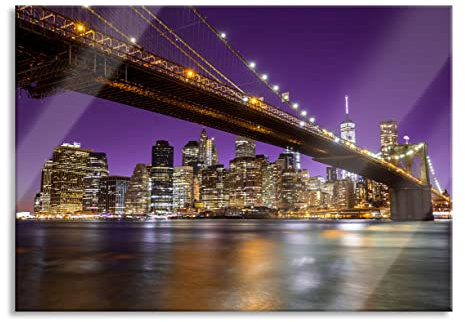 Pixxprint Glasbild, Wandbild aus Echtglas, Skyline von Manhattan, 80x60 cm, inkl. Aufhängung und Abstandshalter