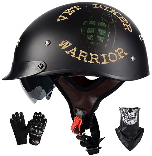 Mezzo Casco Da Motociclista Retrò Portatile Jet Casco Scodella ECE/DOT Omologato Sicurezza Estivo Mezzo Casco Per Elicottero Da Pilota Chopper Vintage Per Moto Cruiser