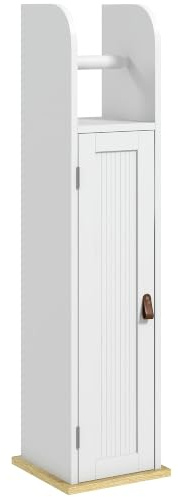 kleankin Meuble de Salle de Bain Support Papier Toilette 20x20x80cm Blanc | avec Placard et Étagères Réglables