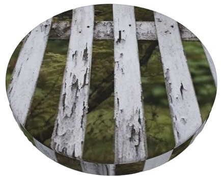 WSOIHFEC Aged White Fence Stool Covers Round Chair Cover for Bar Stool Seat Covers Non Slip Round Bar Chair Cushion Cover Stool Cushion Slipcover for Home Bar Hotel Office