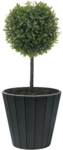 botle Maceta redonda de imitación de madera, 54 L, color antracita, diámetro de 49 cm, decoración elegante y duradera para casa y jardín, Cubremacetas