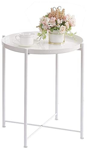 Beistelltisch für Wohnzimmer, Beistelltisch mit Tablett, Beistelltisch aus Metall, Kleiner runder Tabletttisch, seitlicher Sofatisch, Blumentopf-Tisch, rostfreier und wasserdichter