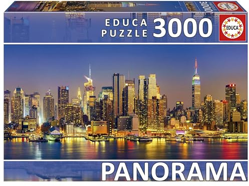 Educa - Puzzle von 3000 Teilen für Erwachsene im Panorama -Format | New York Skyline. Maßnahme: 144 x 68 cm. Es beinhaltet einen verlorenen Service für Aktien. Seit 14 Jahren (19948)