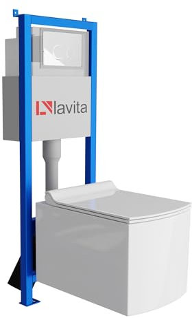 Lavita LAV 101 Vorwandelement für WC 40cm + Wand Hänge Tiefspül WC FAGO Weiß Spülrandlos + Bedienplatte LAV 200.4.1 Weiß | Komplettset | Unterputz Spülkasten | Toilette Komplett Sett