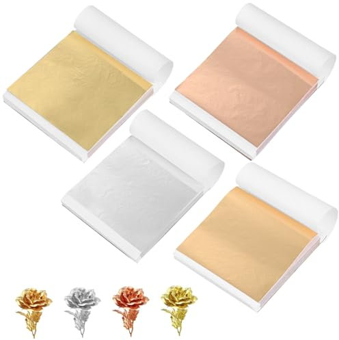 EXCEART Blattgold Papier 400 Blatt Nageldekoration Origami-folienpapier Blattpapier Aus Metallischer Goldfolie Goldflocken Für Harz Flocken Bastelfolie Sortiert Alufolie Aluminiumfolie