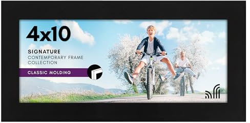Americanflat Portarretratos de 4 x 10 pulgadas en color negro, marco de fotos de madera de ingeniería con vidrio inastillable, accesorios para colgar y caballete, marco de fotos panorámico para pared