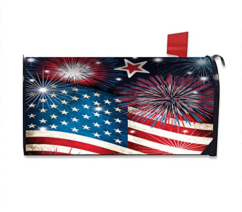 American Flag Welcome Magnetic Mailbox Cover Patriotic Fireworks Independence Day Mailbox Covers Magnetic Large Size 25.5x21 Inch Memorial Day Mailbox Wraps Post Letter Box Cover for Outdoor Decor