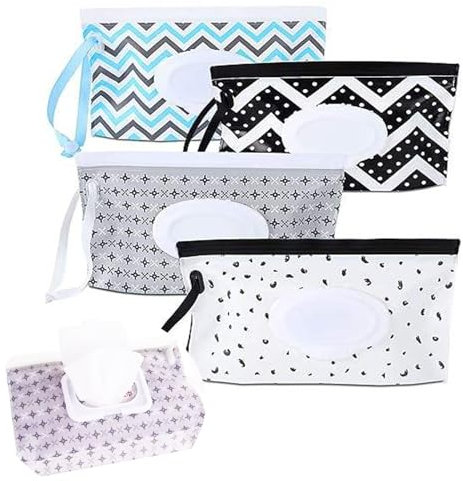 iHMeiju 4pcs Baby Wipe Dispenser, Portable Refillable Baby Wipes Container for Diaper, Wipe Dispenser for Travel, Reusable Travel Wet Wipe Pouch for Outdoor, Camping, Hiking.