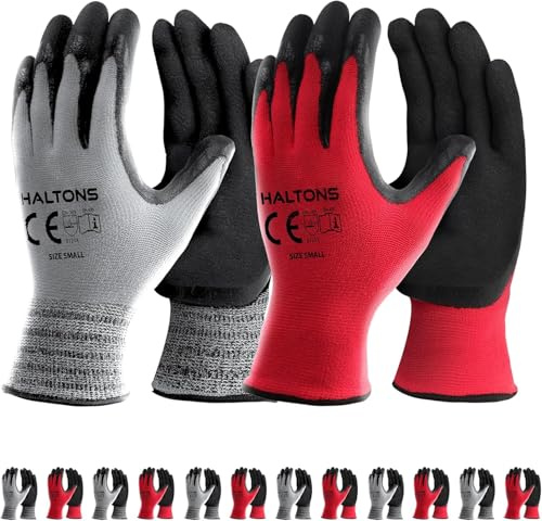 Haltons Latex & Polyester Work Gloves -12 Pack - Durable Gardening Gloves for Women, Snug Fit Non-Slip Safety Glove, Perfect for Outdoor Work, Lawn Care & DIY Tasks XL