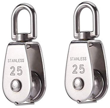 2 Stück Umlenkrollen,Einzelflaschenzug aus 304 Edelstahl,M25 Riemenscheibe Roller Tragkraft Stark- Silber für den Innen- und Außenbereich