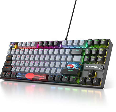 SbocKeeb Teclado mecánico para Juegos, 75% Tenkeyless Teclado Gaming con Cable y sin Teclado Numérico, Iluminación RGB，Americano QWERTY