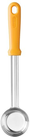 HENDI Louche à sauce pour pizza, fond plat, poignée ergonomique, robuste, cuillère doseur à pizza, cuillère de cuisine, capacité : 90ml, 330x72x(H)27mm, acier inoxydable, PP, orange