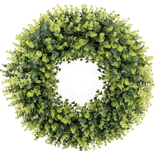 HUZIYAHAN 20In Large Boxwoods Door Wreaths for Front Door Spring Summer Outside All Season Green Year Round Artificial Greenery Wreath for Wall Window Rustic Farmhouse Home Outdoor Indoor Decorations