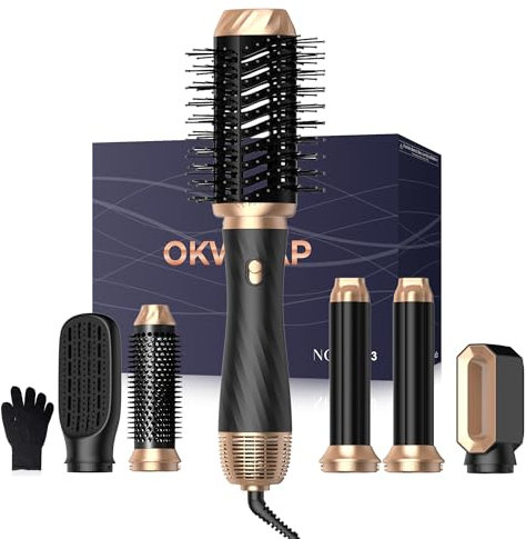Hair Styler Set, OKWRAP Airstyler 6 In 1 Mit Rundbürstenföhn, Haarstyler Warmluftbürste, Thermal Brush, Airflow Lockenstab Automatisch, Volumen Föhnbürste,Für Glätten, Trocknen, Volumen, Locken