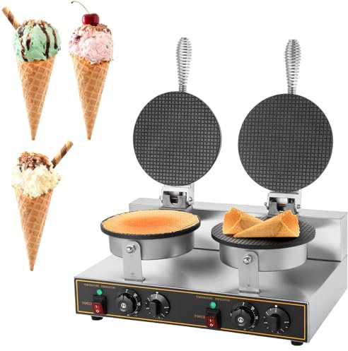 MáQuina EléCtrica Para Hacer Conos De Helado, MáQuina Comercial Para Hacer Conos De Gofre De 1200 W, Con Control De Temperatura Y Tiempo,Asa,Para Restaurantes, PanaderíAs,Bares Y Familias,Double-110V