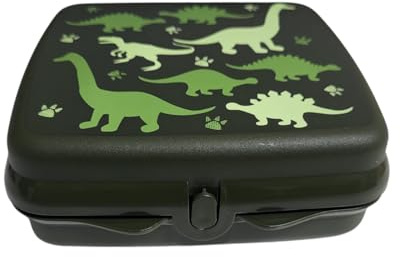 Tupperware Contenitore per panini, quadrato, per l'asilo, la scuola, il panino, verde scuro, dinosauri
