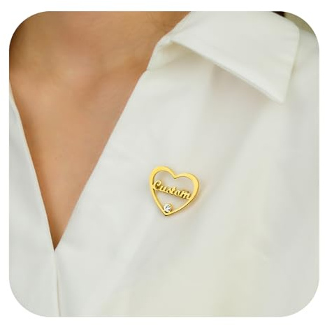Kiddo Sky Namensbrosche Personalisiertes, Modeaccessoire Kleine Anstecknadel in Herzform Krawattennadel Name, Personalisierte Geschenke für Frauen Männer