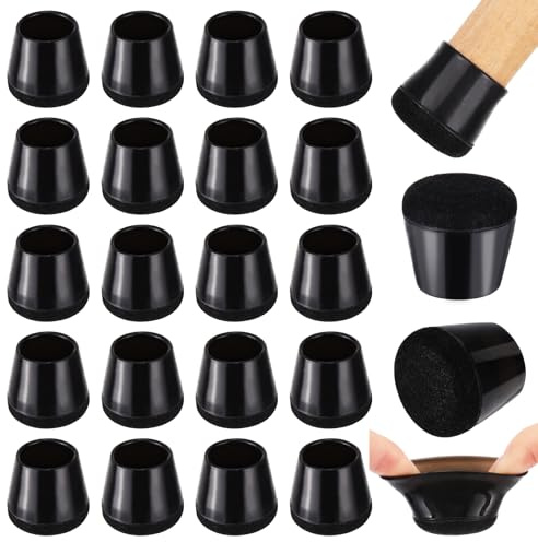 Mynoozi 20 PCS Black Chair Leg Protector, Small Silicone Chair Leg Floor Protector Pad, Furniture Foot Protector Pad with Wrapped Felt, Prevents Floor Scratches, Reduces Noise (Fits: 19-23 mm)