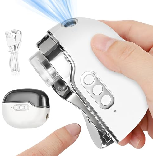 Elektrisk nagelklippare, 3-i-1 med ljus och USB-laddning, nagelklippare elektrisk med fil och polering, tyst nagelklippare för äldre barn, spädbarn, vuxna, vit