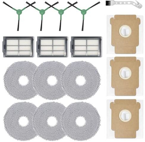 KiimSin Pièce de rechange pour iRobot Roomba Plus 505 Combo/Plus 405 Combo aspirateur robot accessoires, 6 Chiffon, 3 sacs à poussière, 3 filtres, 4 brosses latérales